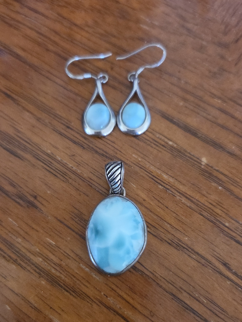 Handcrafted Larimar Teardrop Earrings with Silver Setting - Light Blue
